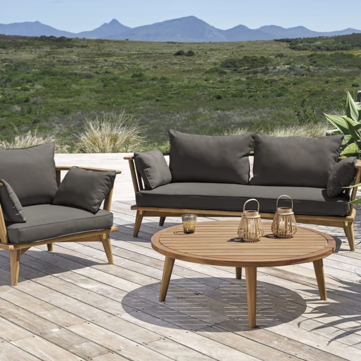 Fauteuil De Jardin En Acacia Massif Et Coussins Gris Anthracite Noumea