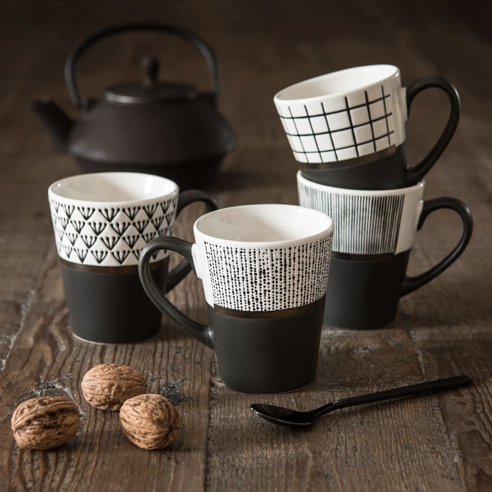 Tasse En Fa Ence Blanche Et Noire Motifs Rayures Mekong Maisons Du