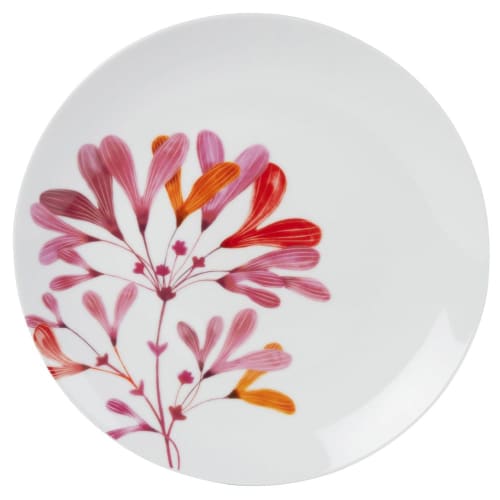 Assiette Plate En Porcelaine Blanche Motif Floral Hana Maisons Du Monde