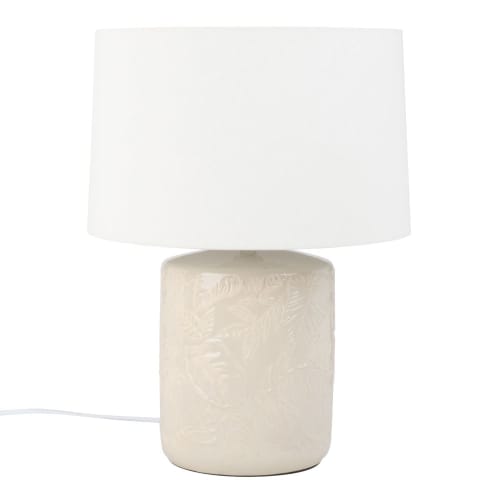 Lampe en céramique beige sculptée abat jour blanc Palamea Maisons du