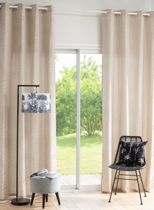 Rideau Illets En Coton Et Lin Tiss Jacquard Beige L Unit X