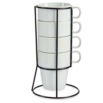 Set de 6 tasses en porcelaine blanche empilables avec support métal