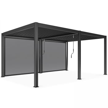 Pergola Bioclimatica Ad Angolo Bianca 3x4m E 3 Tende Oia Maisons Du Monde