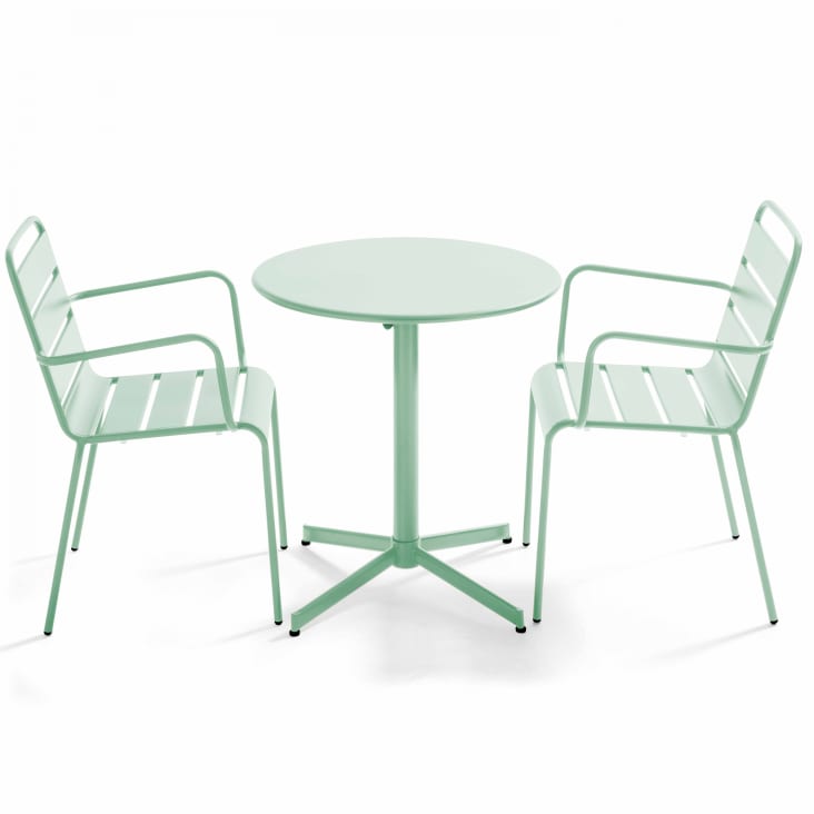 Ensemble Table De Terrasse Et Fauteuils M Tal Vert Sauge Palavas