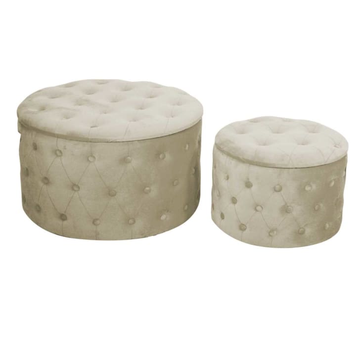 Set Di 2 Pouf Contenitori In Velluto Crema Maisons Du Monde