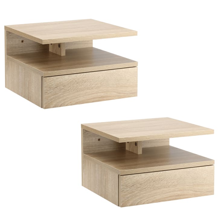 Set Comodini Sospesi Con Cassetto E Ripiano In Legno Rovere Homcom