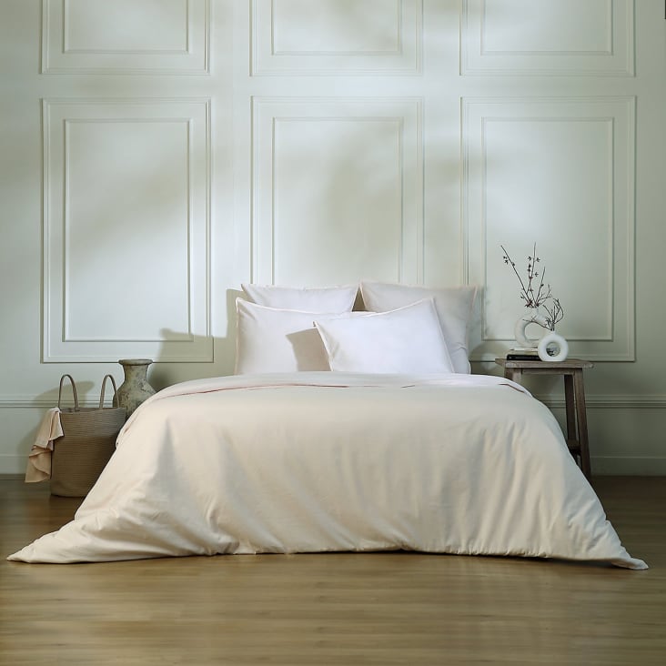 Parure de lit coton lavé nude 240x220 2 65x65 Luna Maisons du Monde