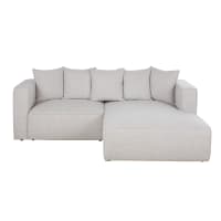 Maisons du Monde — Barnaby — canapé d’angle droit convertible 3/4 places gris clair chiné — photo produit