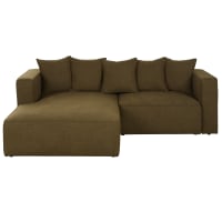 Maisons du Monde — Barnaby — canapé d’angle gauche convertible 3/4 places vert kaki — photo produit