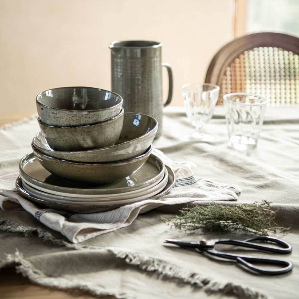 Set Di 6 Piatti Fondi In Ceramica Gres Beige Fatti A Mano, Lavabili In Lavastoviglie E Adatti Al Microonde