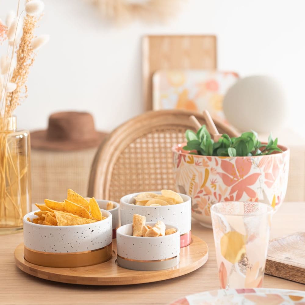 Aperitiftablett aus Bambus mit 4 Porzellan-Schlchen MILA | Maisons du Monde