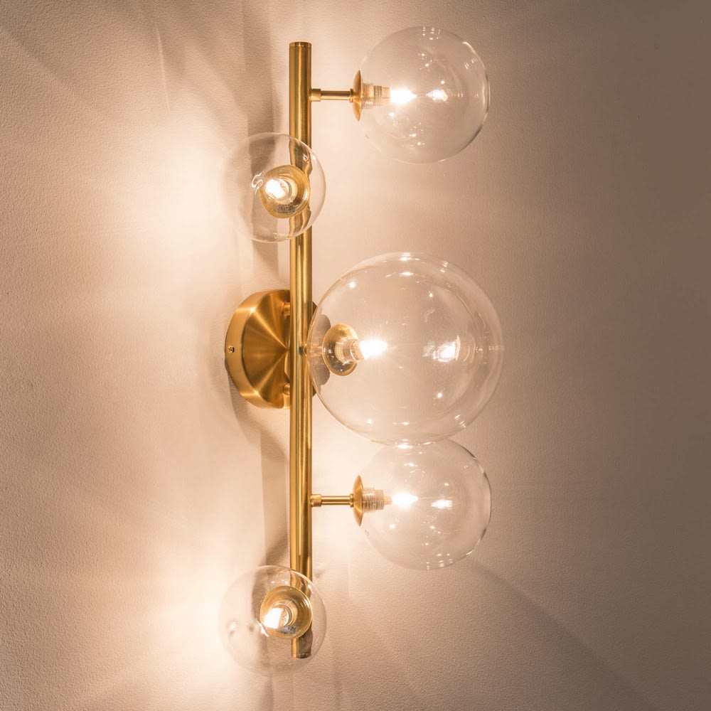 Applique A Parete Sfera In Vetro Bianco E Metallo Bronzo | Attacco G9, 42x12 Cm | Elegante E Moderna Per Soggiorno E Ingresso
