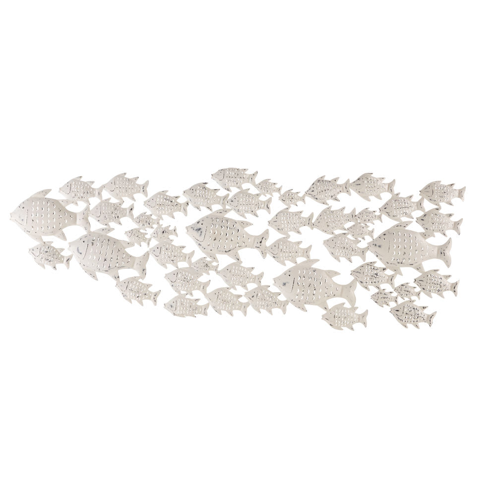 Grande Decorazione Parete Metallica A Forma Di Pesce - Scuola Di 20 Pesci Nautici, 150x42 Cm, Arte Costiera 3D