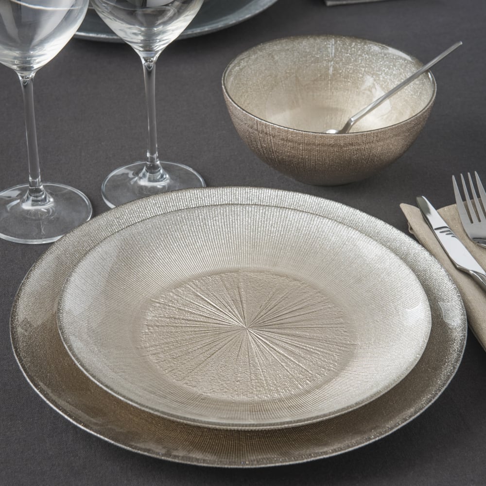 Dessertteller aus Glas champagnerfarben Glitter