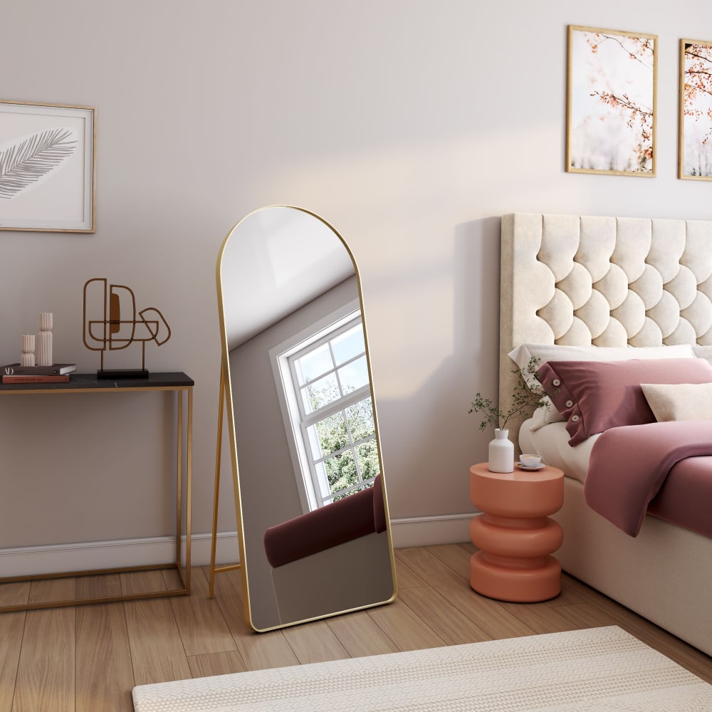 Miroir Sur Pied Arche Doré 165x60cm - Grand Miroir Plein Pied Cadre Métal Pour Chambre Et Salon