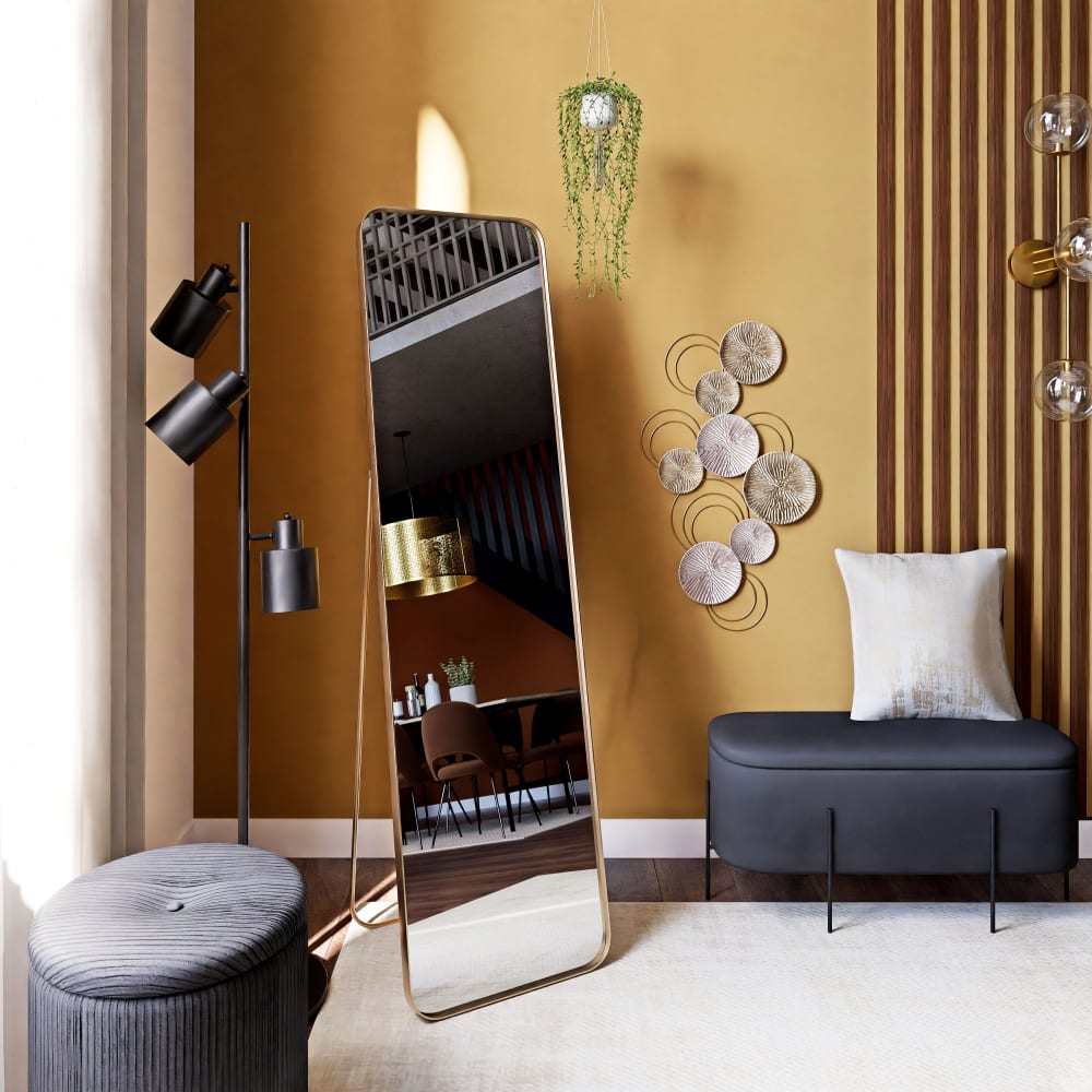 Miroir Sur Pied Rectangle Avec Cadre En Métal Miroir Sur Pied HD Grand Pour Salon Chambre Et Dressing Miroir Dore 180x80cm