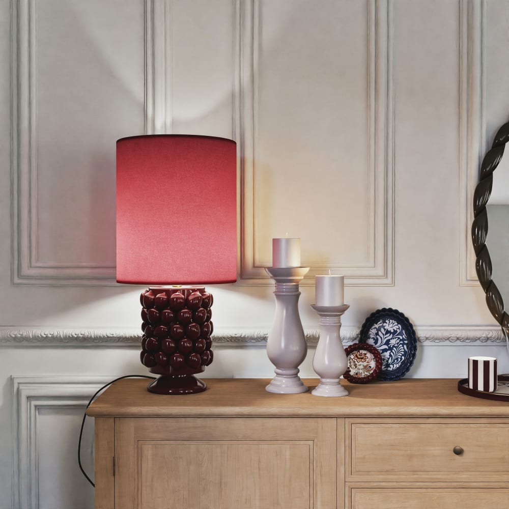 Keramiklampe mit bordeauxrotem Lampenschirm, Höhe 71 cm Augusta