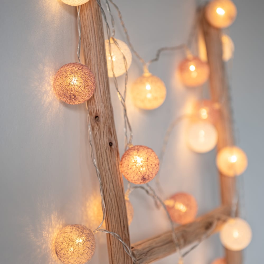 Lichterkette Baumwollkugeln mit 20 LEDs, weiß und rosa, L360cm Florence