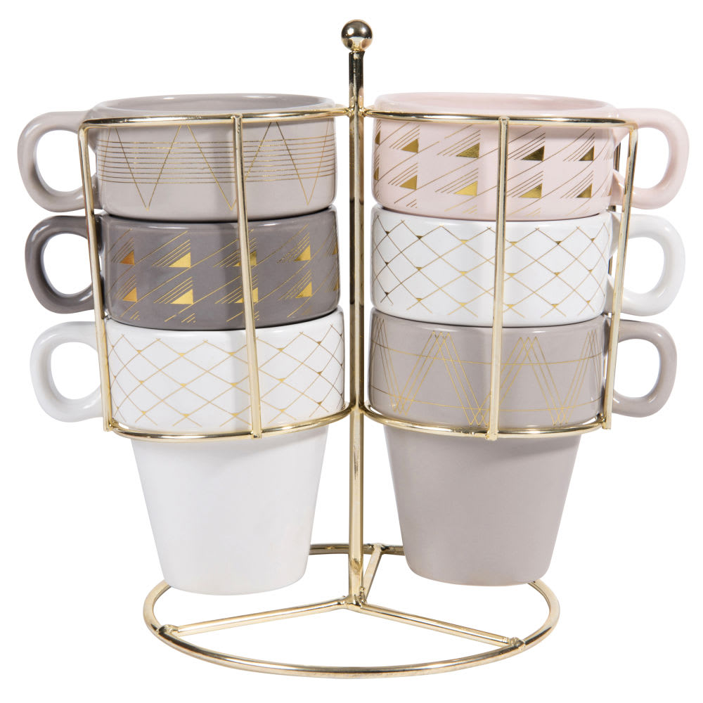 Ständer mit 6 Kaffeetassen aus bunter Sandstein Modern Copper