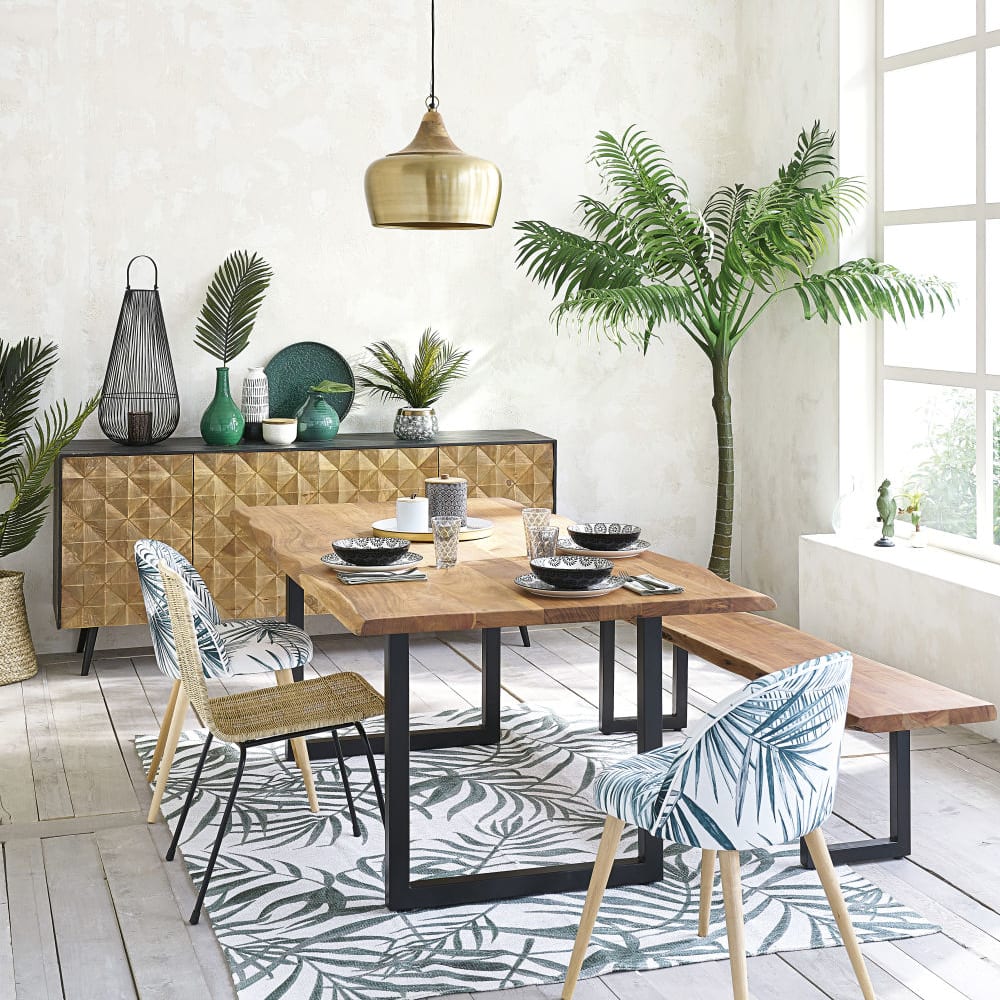 Table à manger industrielle en bois d'acacia et métal noir 8/10 personnes L200