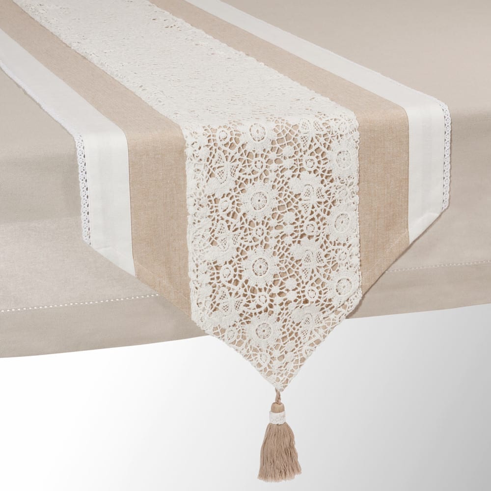 Tischläufer aus Baumwolle beige mit Spitze beige 40x150 Wonderful
