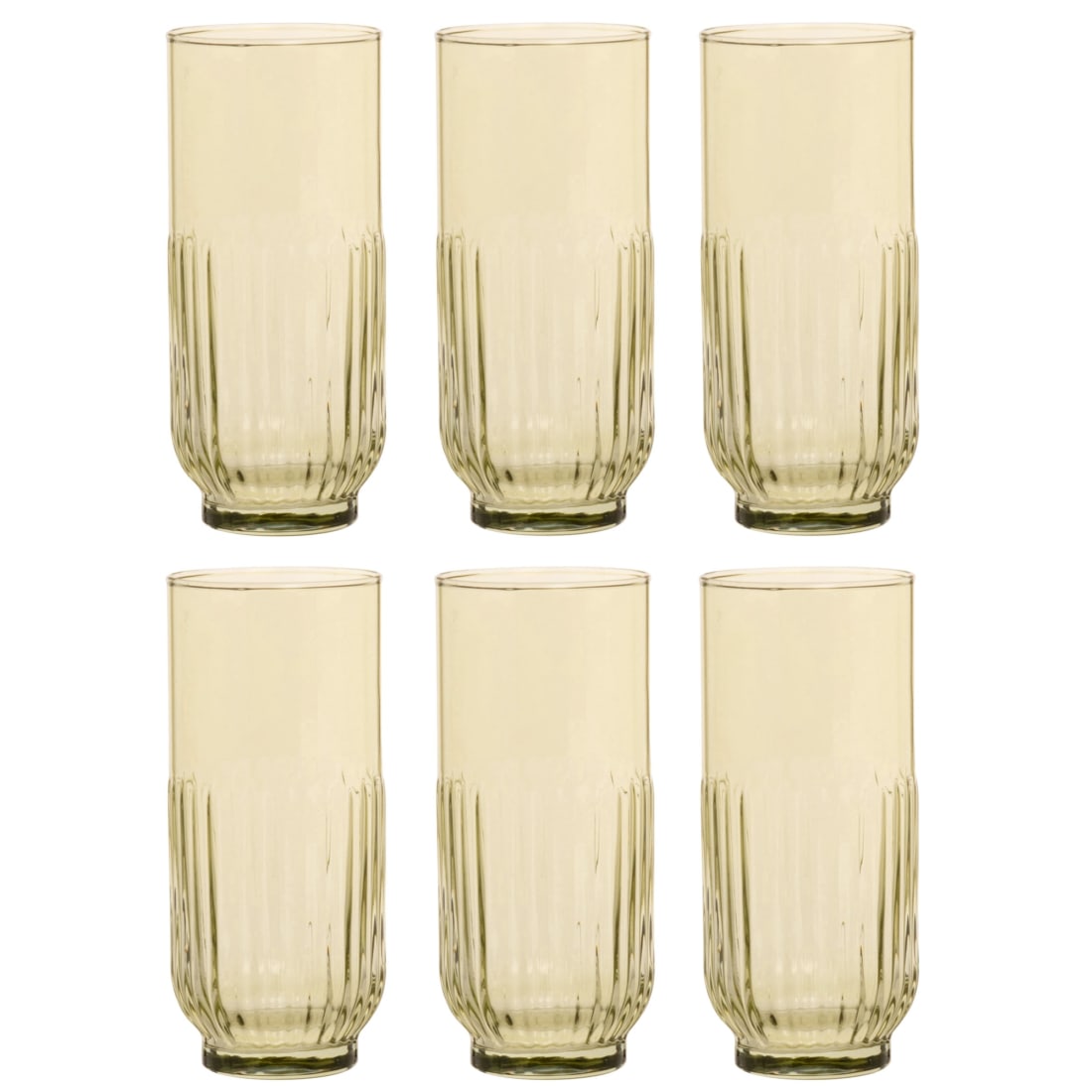 Hohe Gläser aus salbeigrün getöntem Glas, Set aus 6 mit Rattankorb Sollies