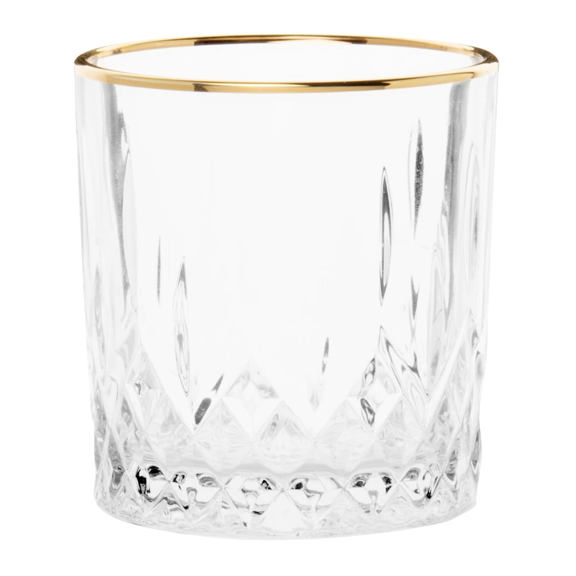 Gläser aus geschliffenem Glas mit Goldrand, Set aus 6, und Tablett aus Mangoholz Lounge