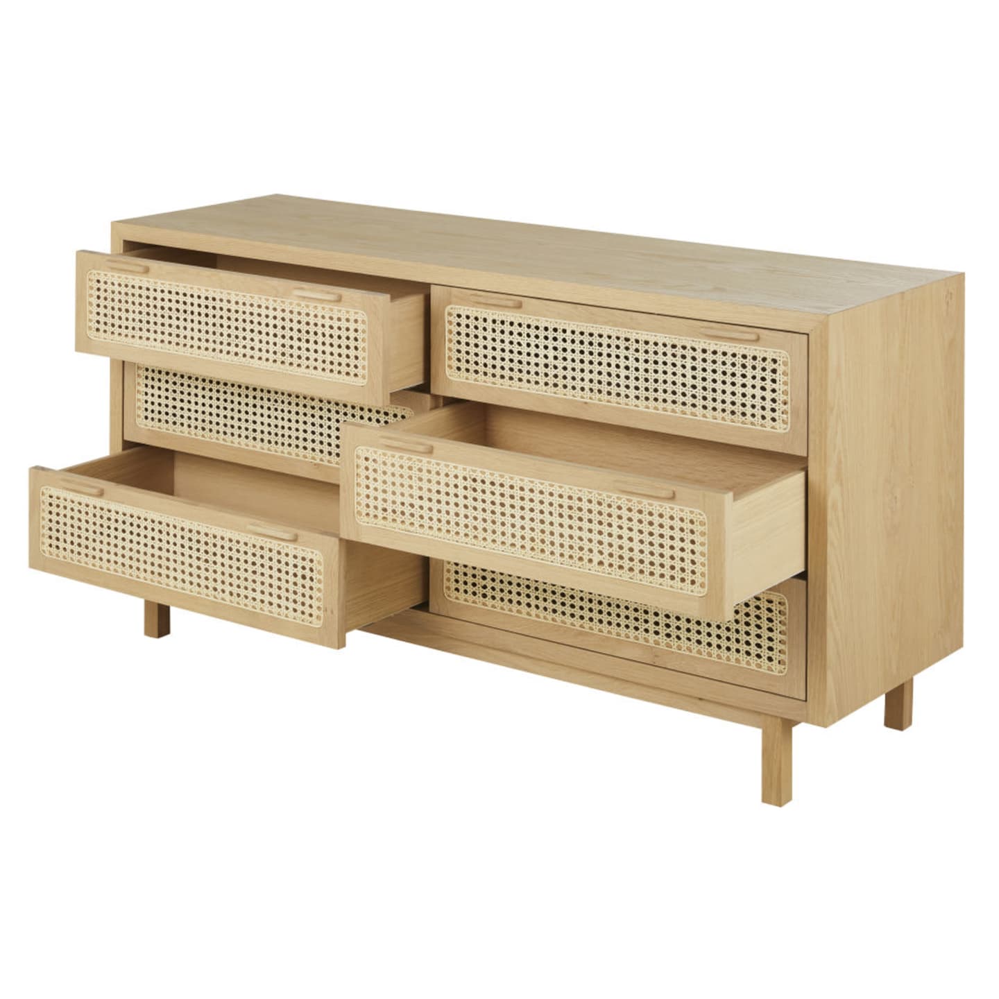 GarveeHome Comò In Rattan 6 Cassetti - Cassettiera In Legno Con Piano Ampio Per Camera Da Letto, Soggiorno O Corridoio