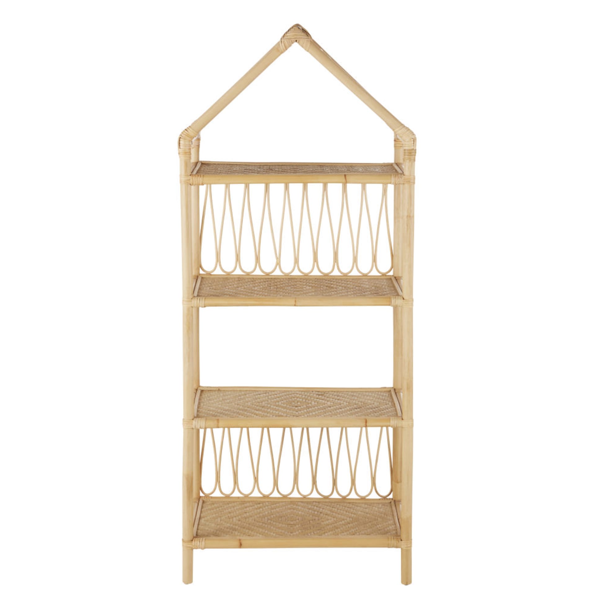 COSTWAY Libreria Scaffale In Legno Con Anta In Rattan Naturale - Stile Boho, 3 Ripiani Regolabili, 12 Posizioni, 137x29,5x29,5 Cm - Per Soggiorno, Cucina - 5