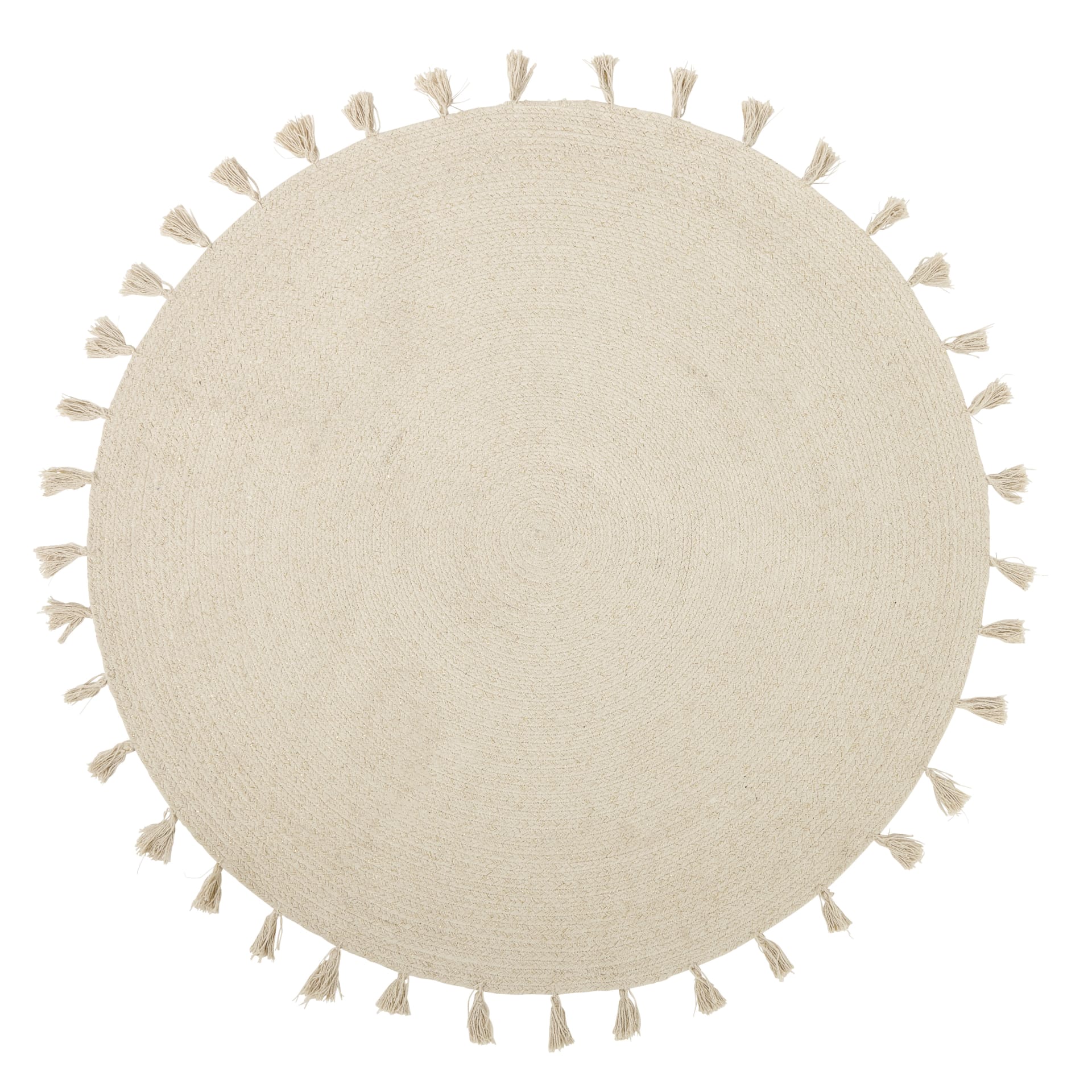 Runder Baumwollteppich, ecrufarben mit Pompons D100 Nina