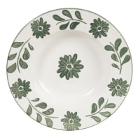 Assiette creuse en céramique blanche motif floral vert-Louise