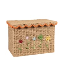 Baule con bordo smerlato e fiori ricamati multicolore