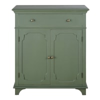 Buffet Bas Bahut En Pin Peint Vert - 2 Portes Et 2 Tiroirs - Meuble De Rangement