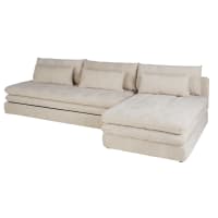 Canapé D'angle Modulable 3 Places En Velours Chenille - Avec Repose-pieds Et Coussins Lombaires - Couleur Rose, Gris Ou Beige