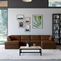 Canapé d'angle convertible simili cuir et tissu avec têtières