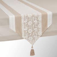 Chemin de table en coton beige avec dentelle beige 40x150-Wonderful