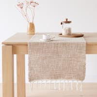 Chemin de table en jute et coton à franges 48x150-BERTIER