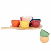 Lot De 3 Bols à Sauce Porcelaine + Couvercles Bambou Et Plateau - 29x11x8 Cm, Pour Dips Et Condiments