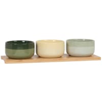 Hausleben Lot De 3 Bols à Sauce Porcelaine + Couvercles Et Plateau Bambou – Service Élégant 29×11×8 Cm