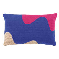 Cuscino da esterno con motivi ricamati beige, blu e fucsia  60x40 cm-Alcoi