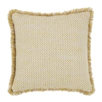 Cuscino da esterno in poliestere riciclato intessuto écru e giallo ocra con frange 45x45 cm-EVANN