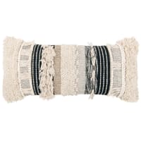 Cuscino in cotone riciclato ricamato ecru, beige e nero 35cm x 80cm-ABDY