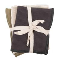 Essuie-mains en coton nid d'abeille gris, écru et vert kaki 30x50 (x3)-BEDOIN