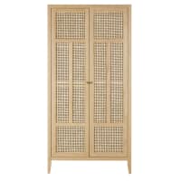 Guardarropa beige de 2 puerta batientes con rejilla de ratán-Chamarel
