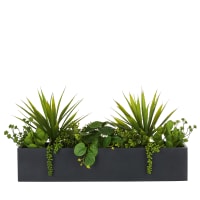 Jardinera negra y suculentas artificiales verdes 75x15x40,6 cm