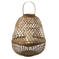 BOURGH Lantaarn bamboe Agira - natuurlijk hout windlicht, donkerbruin, 26 cm hoog, met handvat, kaarsenhouder windlicht glas - geschikt als balkondecoratie en voor tuin, terras en woning