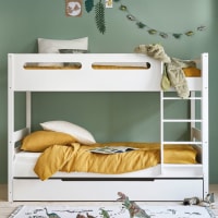 Letto A Soppalco Con Letto Estraibile E 4 Cassetti – 90x200 Cm (superiore) E 90x190 Cm (inferiore), Colore Naturale E Bianco, Per Camerette