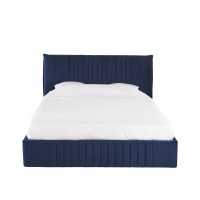 Letto con vano contenitore 160x200 cm con rete in doghe in velluto blu-Amazz