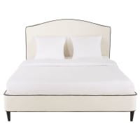 Letto Imbottito In Lino Sweiko Con Contenitore Idraulico 180x200 | Design Righe Verticali Con Rete A Doghe E Telaio Metallico - Grigio/Beige - 4