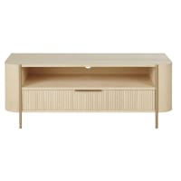 Meuble TV 1 tiroir beige et métal coloris laiton-Ormond